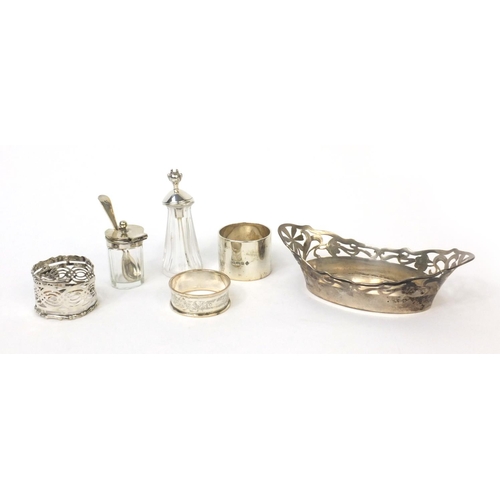 783 - Silver and white metal items including a 800 grade silver dish with pierced decoration, a silver dev... 
