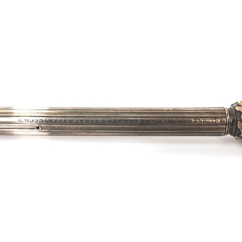 119 - S Mordan & Co silver propelling pencil with citrine end, indistinct hallmarks, 9.5cm long when close... 
