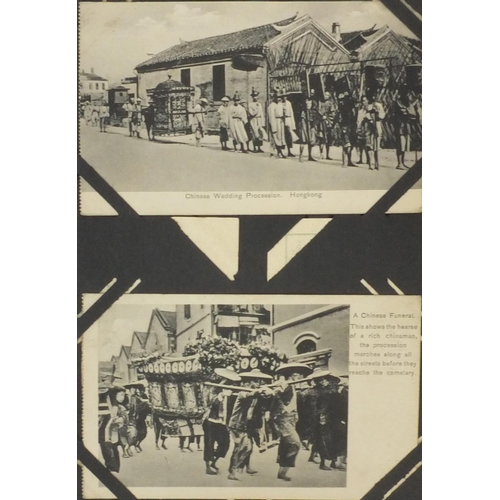 220 - Postcard album including Oriental Chinese postcards - Chinese wedding procession, wealthy china man'... 
