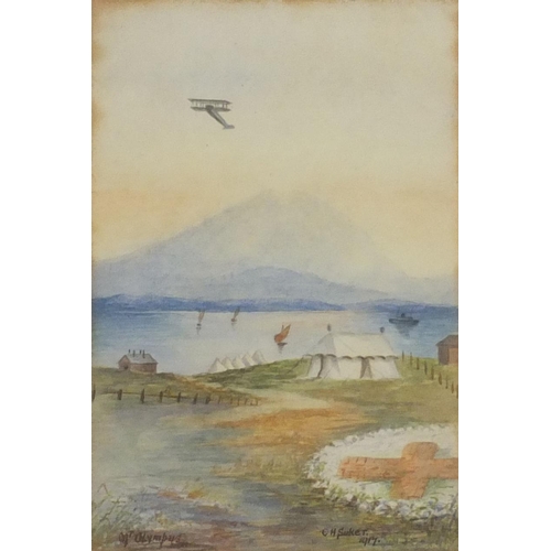 990 - C H Sucker - Three water colour views titled Olympus, Salonica and Mikra Bay, each mounted and gilt ... 