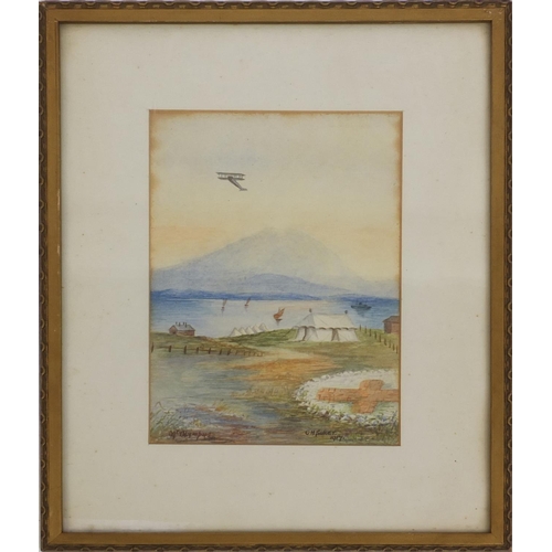 990 - C H Sucker - Three water colour views titled Olympus, Salonica and Mikra Bay, each mounted and gilt ... 