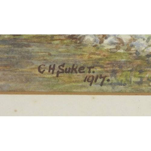 990 - C H Sucker - Three water colour views titled Olympus, Salonica and Mikra Bay, each mounted and gilt ... 