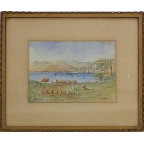 990 - C H Sucker - Three water colour views titled Olympus, Salonica and Mikra Bay, each mounted and gilt ... 