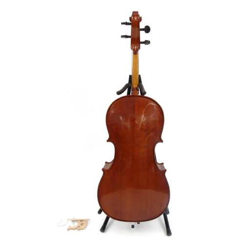 350 - Three quarter size cello with 27.5inch two piece back and the stentor music co ltd. label to the ins... 