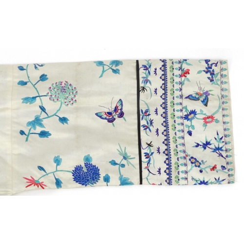 579 - Chinese silk kimono embroidered with phoenixes, butterflies and flowers, 60cm high