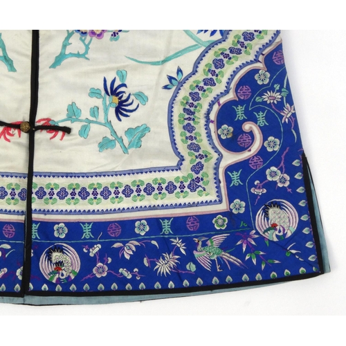 579 - Chinese silk kimono embroidered with phoenixes, butterflies and flowers, 60cm high