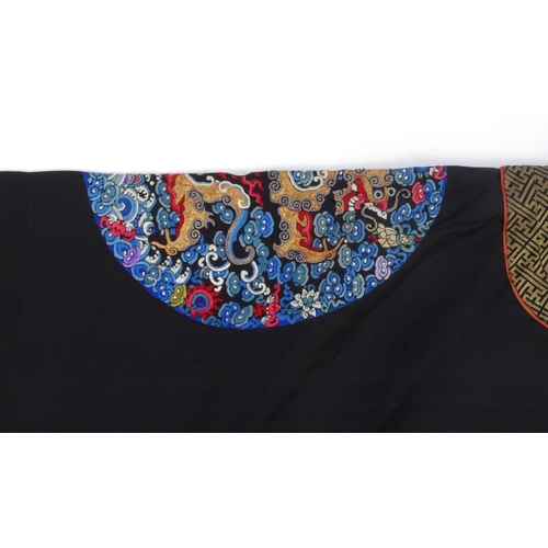 578 - Chinese silk kimono embroidered with roundels of dragons, 121cm high