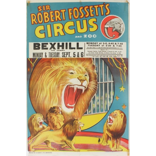 258 - Group of five vintage circus advertising posters, including Sir Robert Fossett's circus and Roberts ... 