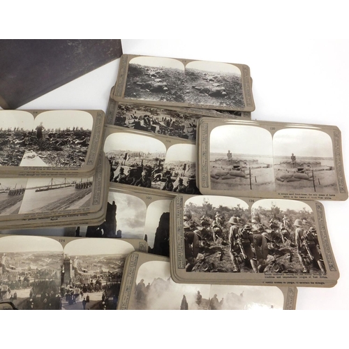 215 - ** DESCRIPTION AMENEDED 15/9 ** The Great War Set of 100 Military interest stereoscopic view cards i... 