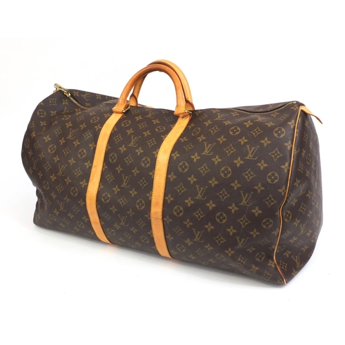 190 - Louis Vuitton monogramed leather keepall 50 holdall, approximately 35cm high excluding handles