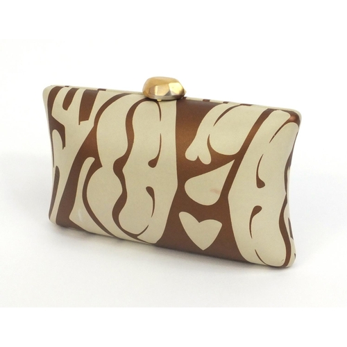 200 - Diane Von Furstenberg brown and white pattern clutch bag, plaque to the interior, 9cm high