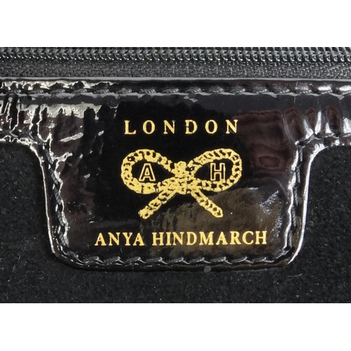 196 - Anya Hindmarch black patent naplak jourdan leather shoulder bag, stamped to the interior, 33cm high ... 