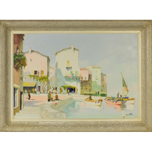 927 - D'Oyly John - Oil onto canvas titled 'Cassis near Saint-Tropez', contemporary framed, labels and ins... 