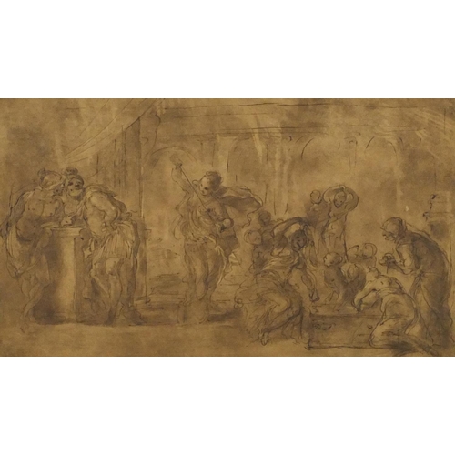 989 - 18th century J Basire old master print of figures in an interior, gilt framed, 39cm x 23cm excluding... 