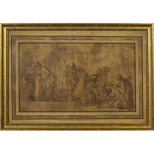 989 - 18th century J Basire old master print of figures in an interior, gilt framed, 39cm x 23cm excluding... 