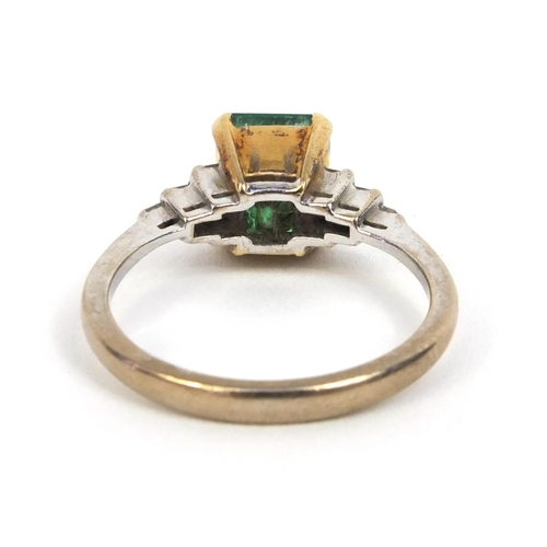 826 - 18ct white gold emerald and diamond ring, size O, approximate weight 3.9g