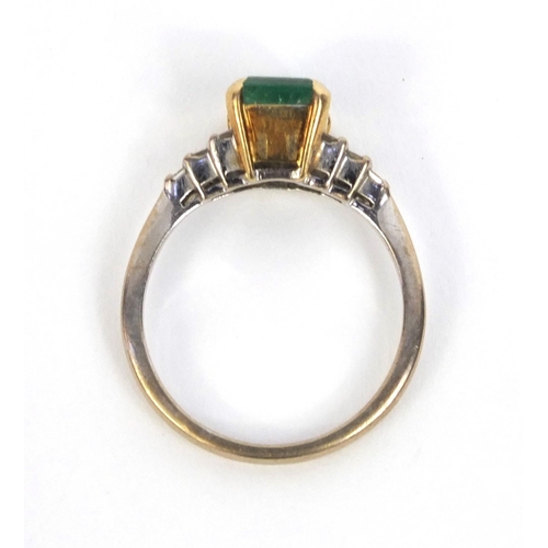 826 - 18ct white gold emerald and diamond ring, size O, approximate weight 3.9g