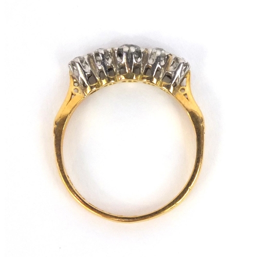 861 - 22ct gold diamond five stone ring, size N, approximate weight 3.5g