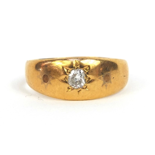 862 - 18ct gold diamond solitaire Gypsy ring, size P, approximate weight 4.1g