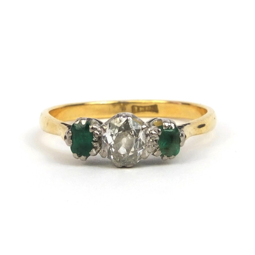 832 - 18ct gold diamond and emerald ring, size R, approximate weight 3.2g