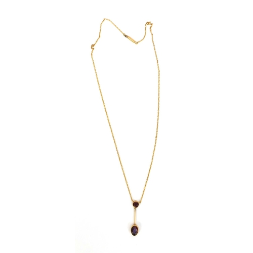 874 - 9ct gold garnet necklet, 46cm long, approximate weight 3.2g