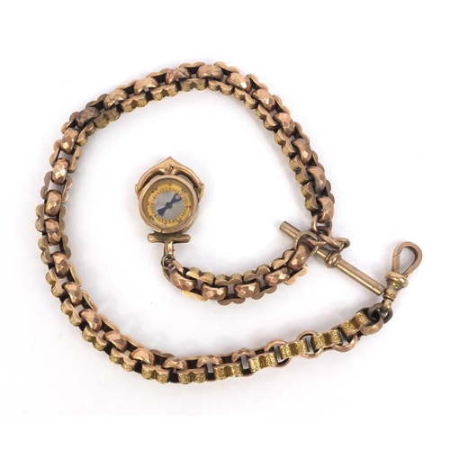 808 - Victorian unmarked gold watch chain with an anchor compass fob, 36cm long, approximate weight 44.6g