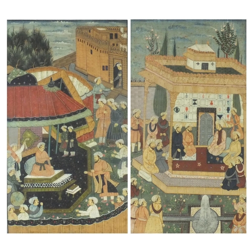 337 - *Amended description* Two Middle Eastern Mughal  / Persian style paintings of figures kneeling and c... 