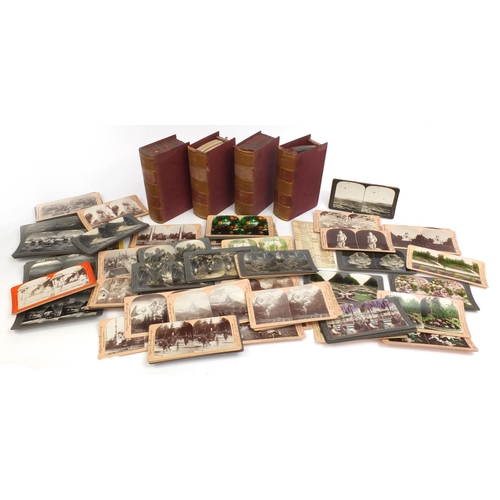 216 - Large collection of stereoscopic view cards, including four books shape containers with views of Ind... 