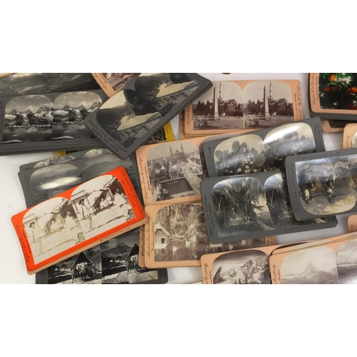 216 - Large collection of stereoscopic view cards, including four books shape containers with views of Ind... 
