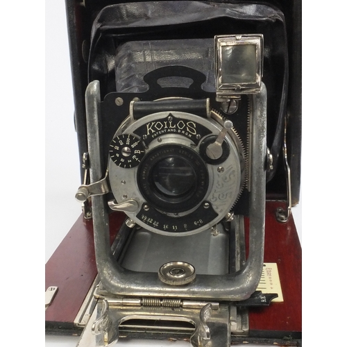 205 - Koilos Patent folding plate camera with metal plates, leather carrying case and a Imperial exposure ... 