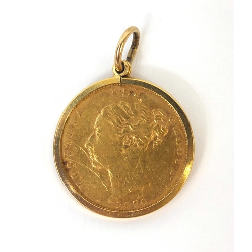 274 - Queen Victoria 1876 shield back half sovereign with unmarked gold pendant mount, approximate weight ... 