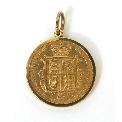 274 - Queen Victoria 1876 shield back half sovereign with unmarked gold pendant mount, approximate weight ... 