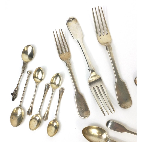 794 - Georgian and later silver flatware including forks, spoons and a sifting spoon, various hallmarks, t... 