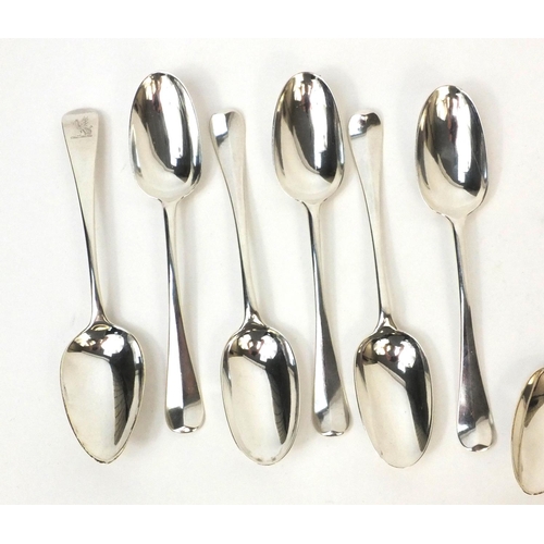 795 - Two sets of six Georgian silver spoons, the larger 16.5cm long, approximate weight 419.0g