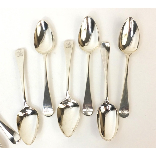 795 - Two sets of six Georgian silver spoons, the larger 16.5cm long, approximate weight 419.0g