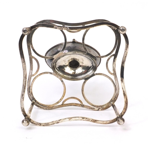 739 - Georgian silver egg cruet set with four removable egg cups and spoons, the stand A.C London 1832, 15... 