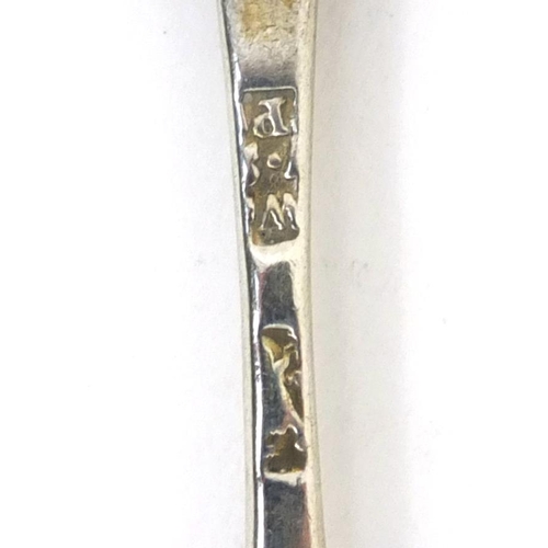 793 - Set of four Georgian silver table spoons and five teaspoons, the larger 20cm long, approximate weigh... 