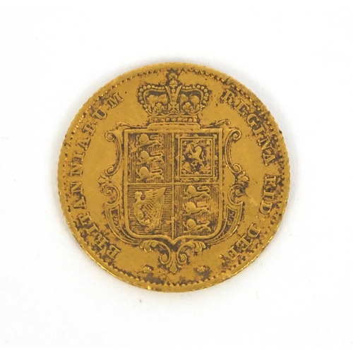273 - Queen Victoria 1855 gold shield backed half sovereign, approximate weight 4.0g