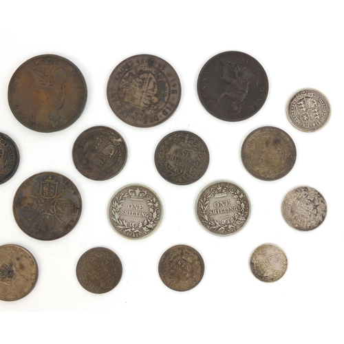287 - Group of Georgian and Victorian silver and copper British coinage including one shilling's - 1826, 1... 