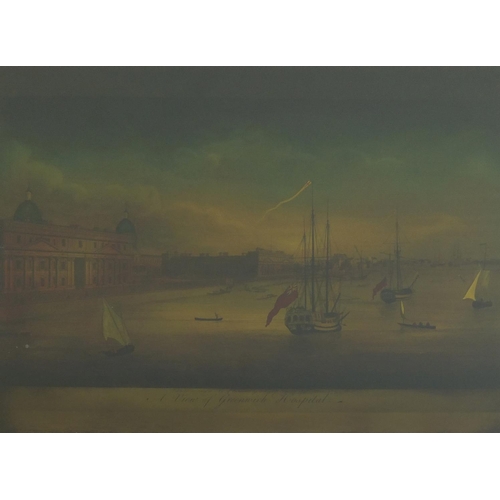 987 - View of Greenwich Hospital -Reverse print onto glass, mounted and framed, 40cm x 30cm excluding the ... 