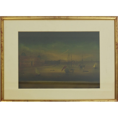 987 - View of Greenwich Hospital -Reverse print onto glass, mounted and framed, 40cm x 30cm excluding the ... 