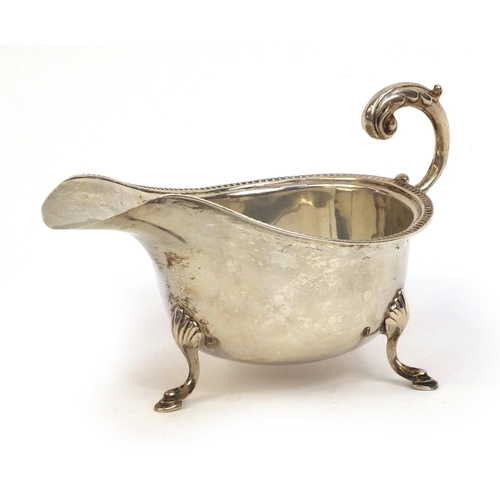 779 - Silver three footed sauce boat, hallmarked Birmingham 1931, 14cm long, approximate weight 82.8g