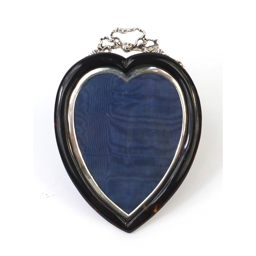 752 - Silver and tortoiseshell heart shaped easel photo frame, J.B London 1892, 16.5cm high