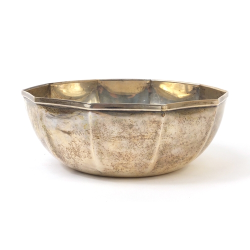 764 - Greek decagnol silver bowl marked 925 and makers mark to the interior, 15cm in diameter, approximate... 