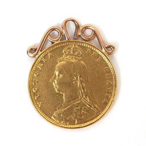 275 - Queen Victoria 1892 gold half sovereign with pendant mount, approximate weight 4.4g