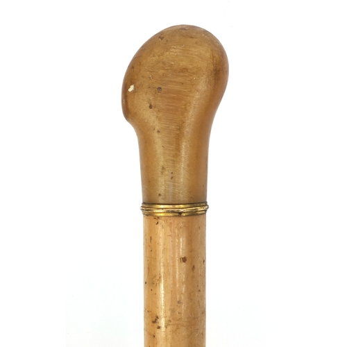 512 - Chinese Malacca walking stick with Rhino horn pommel, 90cm high