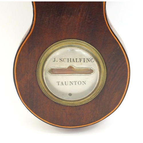 926 - Masonic interest inlaid mahogany thermometer wall barometer, 95cm high