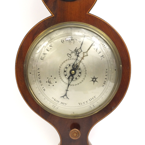 926 - Masonic interest inlaid mahogany thermometer wall barometer, 95cm high