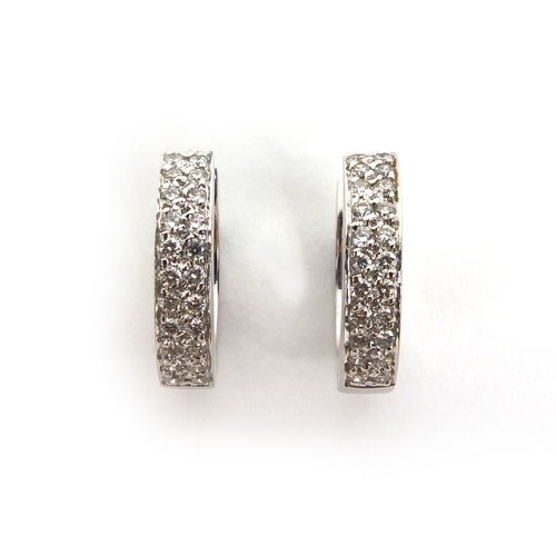 867 - Pair of 18ct white gold diamond hoop earrings, 1.6cm diameter, approximate weight 6.0g