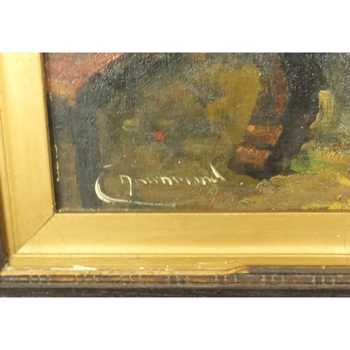 2192 - Camden Town School oil onto board view of two nude females, bearing an indistinct signature, mounted... 